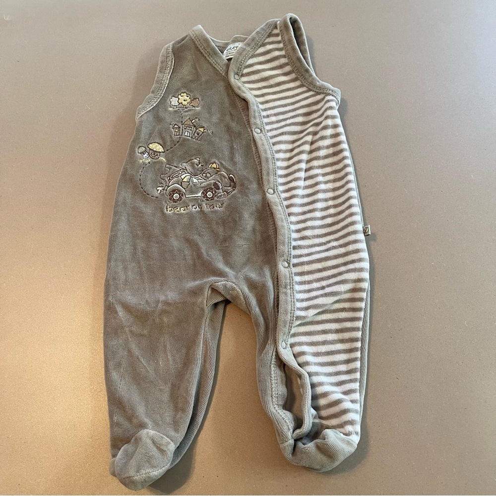 Adorable Gray and White Striped Kids Footie